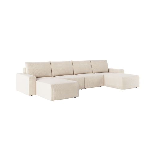 Canapé Panoramique Fixe 6 Places Romane En Velours Côtelé - Beige