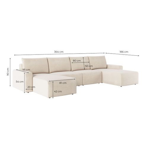 Canapé Panoramique Fixe 6 Places Romane En Velours Côtelé - Beige