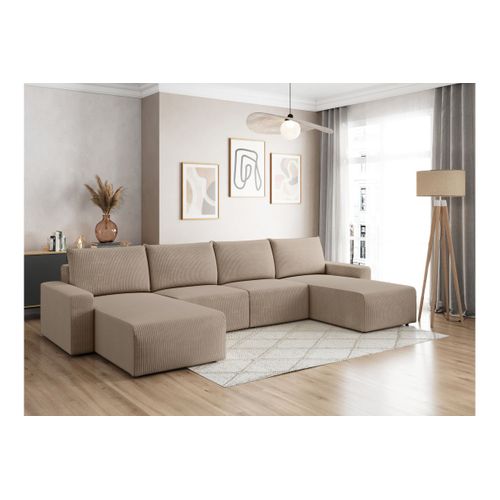 Canapé Panoramique Fixe 6 Places Romane En Velours Côtelé - Taupe