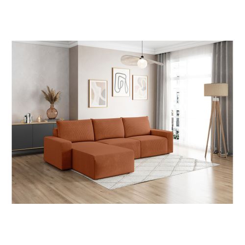 Canapé D'angle Réversible 4 Places Romane En Velours Côtelé - Terracotta