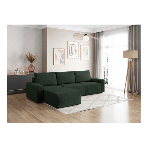 Canapé D'angle Réversible 4 Places Romane En Velours Côtelé - Vert Foncé