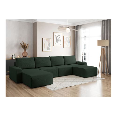 Canapé Panoramique Fixe 6 Places Romane En Velours Côtelé - Vert Foncé