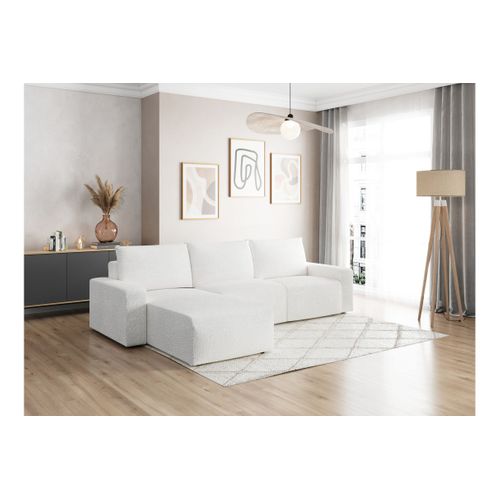 Canapé D'angle Réversible 4 Places Romane En Tissu Bouclette - Blanc
