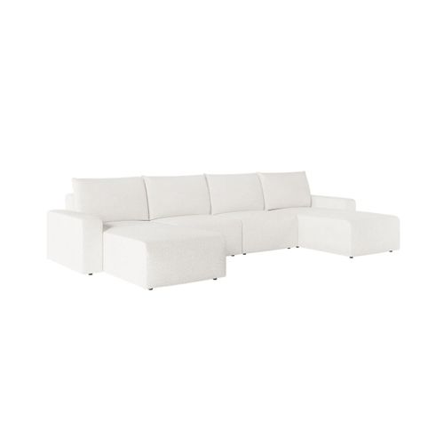 Canapé Panoramique Fixe 6 Places Romane En Tissu Bouclette - Blanc