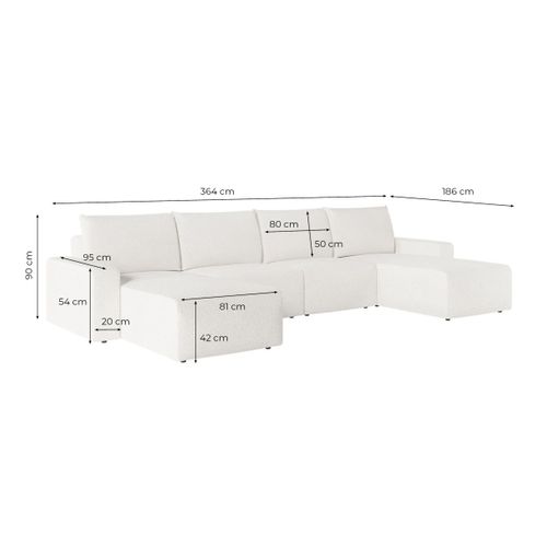 Canapé Panoramique Fixe 6 Places Romane En Tissu Bouclette - Blanc