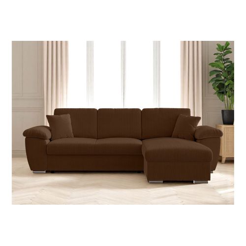 Canapé D'angle Albert Réversible Convertible 4 Places Avec Coffre En Velours Côtelé - Marron