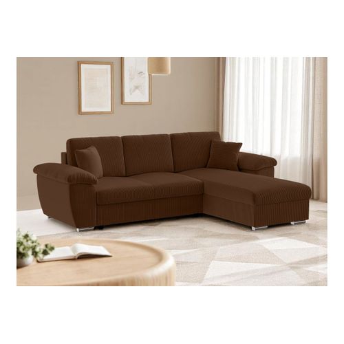 Canapé D'angle Albert Réversible Convertible 4 Places Avec Coffre En Velours Côtelé - Marron