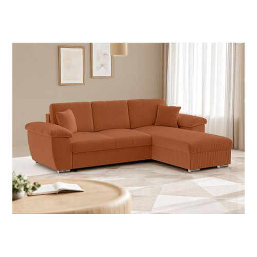 Canapé D'angle Albert Réversible Convertible 4 Places Avec Coffre En Velours Côtelé - Terracotta