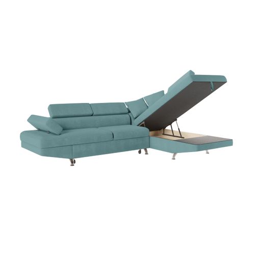 Canapé D'angle Droit Convertible Rio 5 Places Avec Coffre De Rangement En Velours Côtelé Bleu Clair