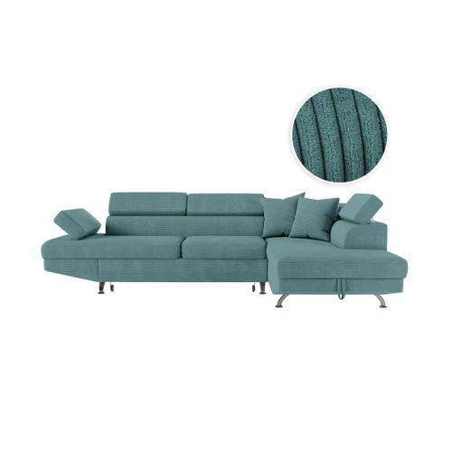Canapé D'angle Droit Convertible Rio 5 Places Avec Coffre De Rangement En Velours Côtelé Bleu Clair