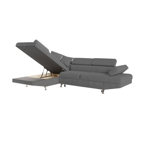 Canapé D'angle Gauche Convertible Rio 5 Places Avec Coffre De Rangement En Velours Côtelé Gris Foncé