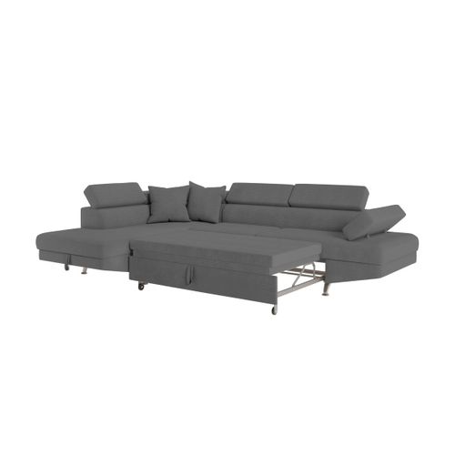 Canapé D'angle Gauche Convertible Rio 5 Places Avec Coffre De Rangement En Velours Côtelé Gris Foncé
