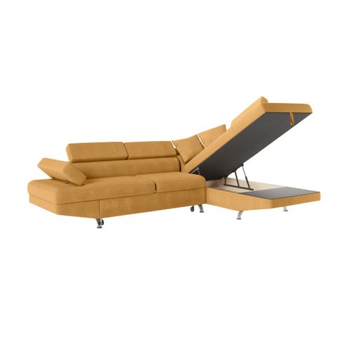 Canapé D'angle Droit Convertible Rio 5 Places Avec Coffre De Rangement En Velours Côtelé - Jaune