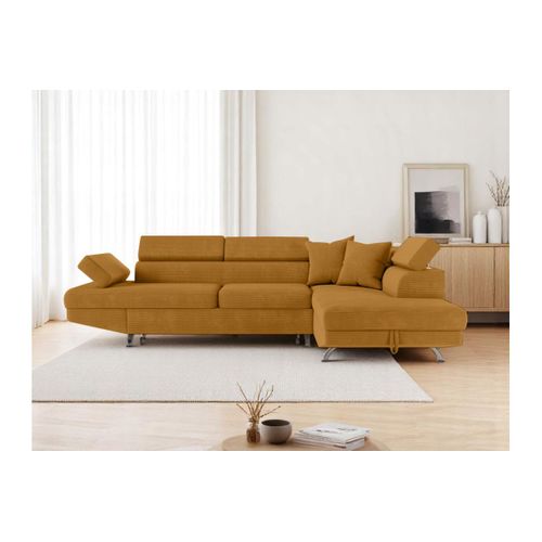 Canapé D'angle Droit Convertible Rio 5 Places Avec Coffre De Rangement En Velours Côtelé - Jaune