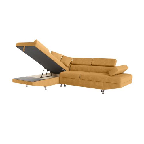 Canapé D'angle Gauche Convertible Rio 5 Places Avec Coffre De Rangement En Velours Côtelé - Jaune