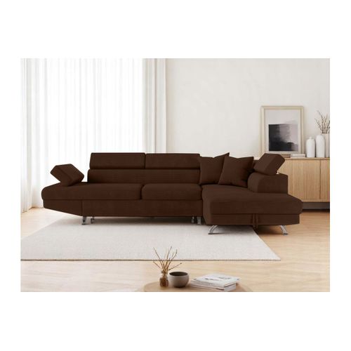 Canapé D'angle Droit Convertible Rio 5 Places Avec Coffre De Rangement En Velours Côtelé - Marron