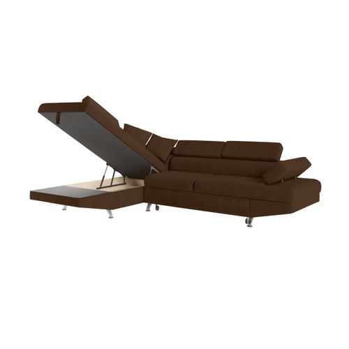 Canapé D'angle Gauche Convertible Rio 5 Places Avec Coffre De Rangement En Velours Côtelé - Marron