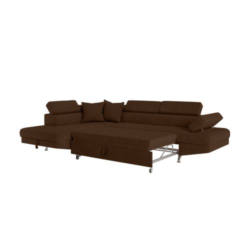 Canapé D'angle Gauche Convertible Rio 5 Places Avec Coffre De Rangement En Velours Côtelé - Marron