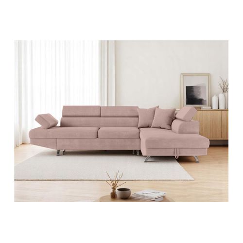 Canapé D'angle Droit Convertible Rio 5 Places Avec Coffre De Rangement En Velours Côtelé Vieux Rose