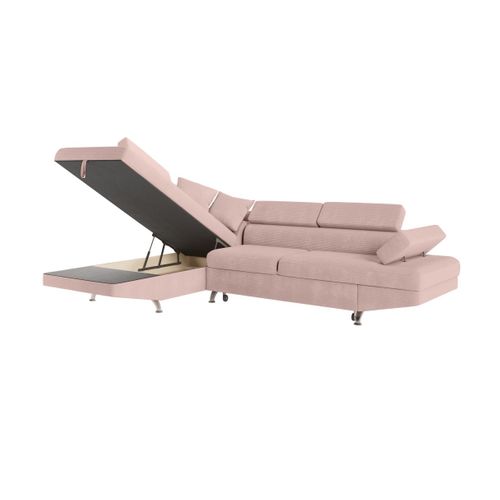 Canapé D'angle Gauche Convertible Rio 5 Places Avec Coffre De Rangement En Velours Côtelé Vieux Rose