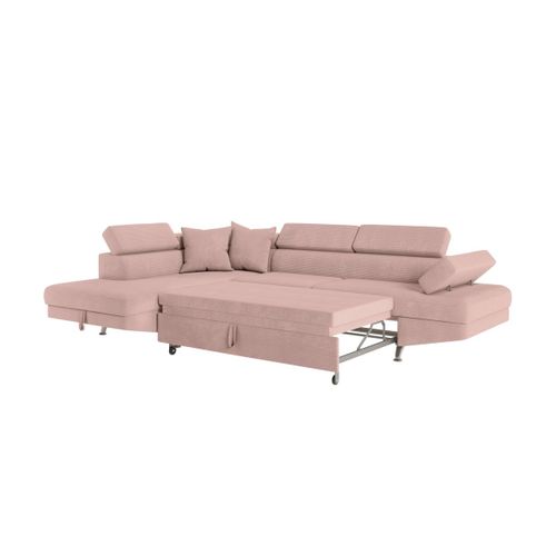 Canapé D'angle Gauche Convertible Rio 5 Places Avec Coffre De Rangement En Velours Côtelé Vieux Rose