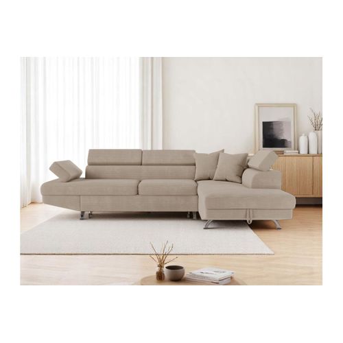 Canapé D'angle Droit Convertible Rio 5 Places Avec Coffre De Rangement En Velours Côtelé - Taupe