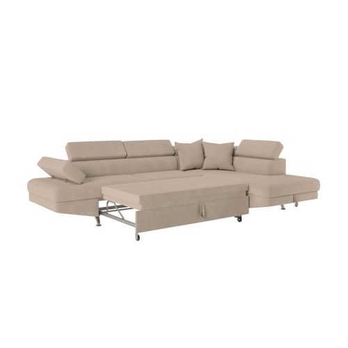 Canapé D'angle Droit Convertible Rio 5 Places Avec Coffre De Rangement En Velours Côtelé - Taupe