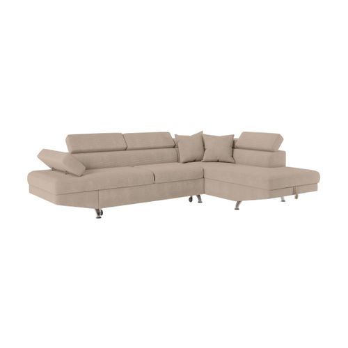 Canapé D'angle Droit Convertible Rio 5 Places Avec Coffre De Rangement En Velours Côtelé - Taupe