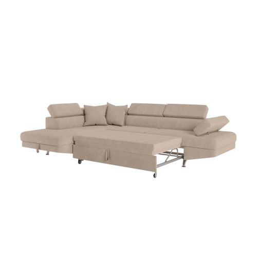 Canapé D'angle Gauche Convertible Rio 5 Places Avec Coffre De Rangement En Velours Côtelé - Taupe