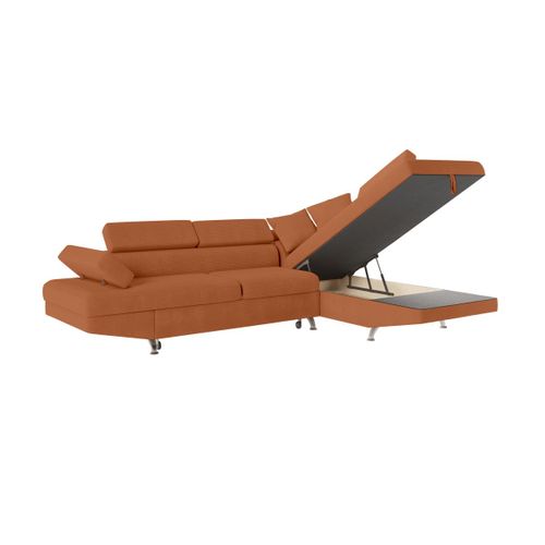 Canapé D'angle Droit Convertible Rio 5 Pl Avec Coffre De Rangement En Velours Côtelé - Terracotta