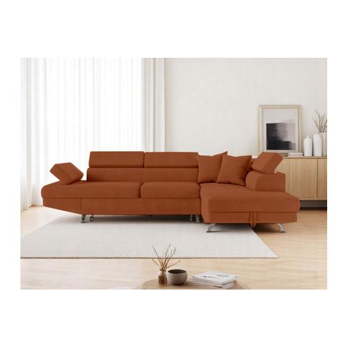 Canapé D'angle Droit Convertible Rio 5 Pl Avec Coffre De Rangement En Velours Côtelé - Terracotta