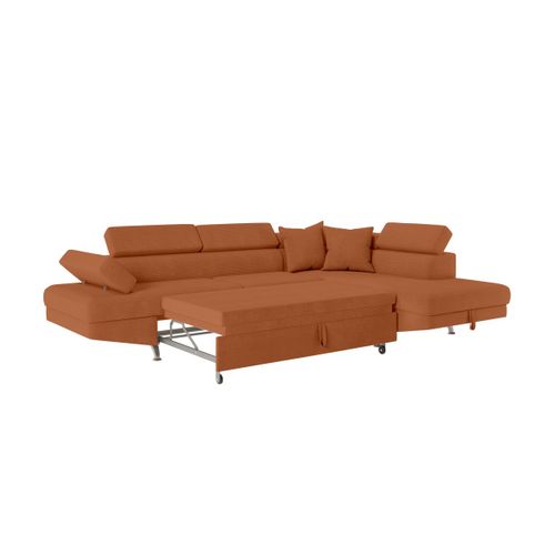 Canapé D'angle Droit Convertible Rio 5 Pl Avec Coffre De Rangement En Velours Côtelé - Terracotta