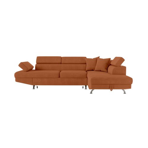 Canapé D'angle Droit Convertible Rio 5 Pl Avec Coffre De Rangement En Velours Côtelé - Terracotta