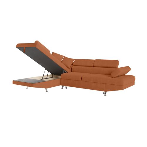Canapé D'angle Gauche Convertible Rio 5 Pl Avec Coffre De Rangement En Velours Côtelé - Terracotta