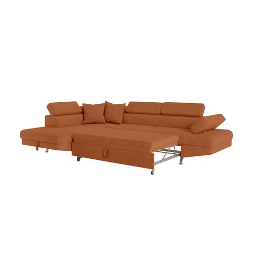 Canapé D'angle Gauche Convertible Rio 5 Pl Avec Coffre De Rangement En Velours Côtelé - Terracotta