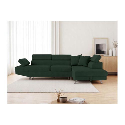Canapé D'angle Droit Convertible Rio 5 Places Avec Coffre De Rangement En Velours Côtelé Vert Foncé