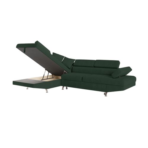 Canapé D'angle Gauche Convertible Rio 5 Places Avec Coffre De Rangement En Velours Côtelé Vert Foncé