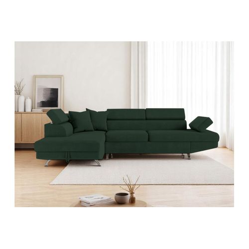 Canapé D'angle Gauche Convertible Rio 5 Places Avec Coffre De Rangement En Velours Côtelé Vert Foncé