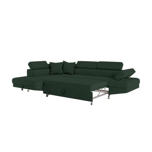 Canapé D'angle Gauche Convertible Rio 5 Places Avec Coffre De Rangement En Velours Côtelé Vert Foncé
