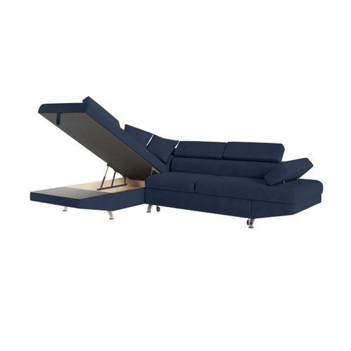 Canapé D'angle Gauche Convertible Rio 5 Places Avec Coffre De Rangement En Velours Côtelé Bleu Foncé