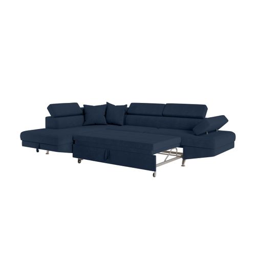 Canapé D'angle Gauche Convertible Rio 5 Places Avec Coffre De Rangement En Velours Côtelé Bleu Foncé