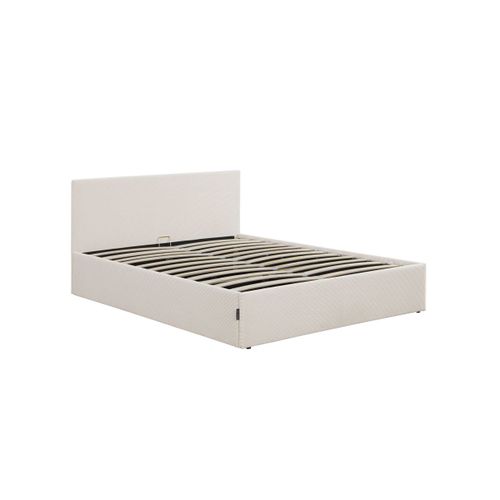 Cadre De Lit Edgar Avec Coffre De Rangement Et Tête De Lit En Velours Côtelé Beige - 180x200cm