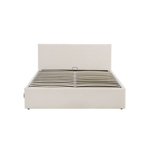 Cadre De Lit Edgar Avec Coffre De Rangement Et Tête De Lit En Velours Côtelé Beige - 180x200cm