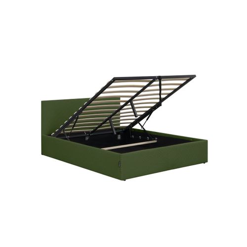 Cadre De Lit Edgar Avec Coffre De Rangement Et Tête De Lit En Velours Côtelé Vert - 140x190cm
