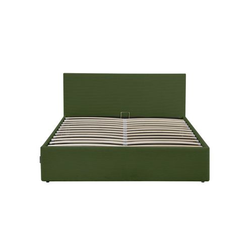 Cadre De Lit Edgar Avec Coffre De Rangement Et Tête De Lit En Velours Côtelé Vert - 140x190cm
