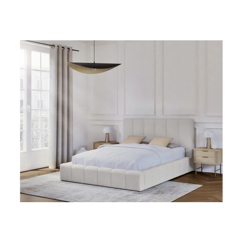 Cadre De Lit Bulle Rembourré Avec Coffre En Tissu Blanc Cassé - Couchage 160x200cm