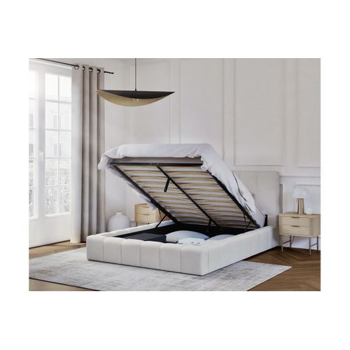 Cadre De Lit Bulle Rembourré Avec Coffre En Tissu Blanc Cassé - Couchage 160x200cm