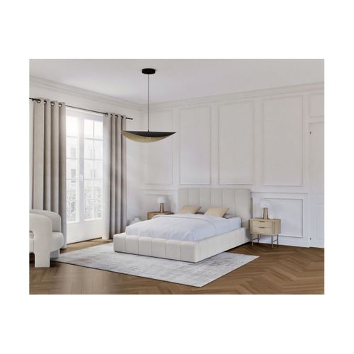 Cadre De Lit Bulle Rembourré Avec Coffre En Tissu Blanc Cassé - Couchage 160x200cm