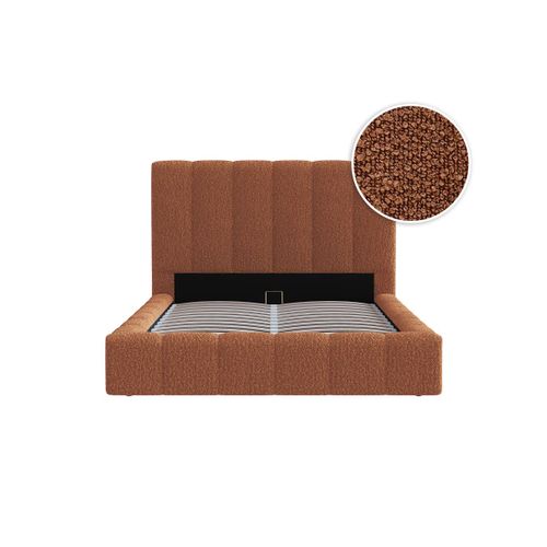 Cadre De Lit Bulle Rembourré Avec Coffre En Tissu Bouclette Terracotta - Couchage 140x190cm