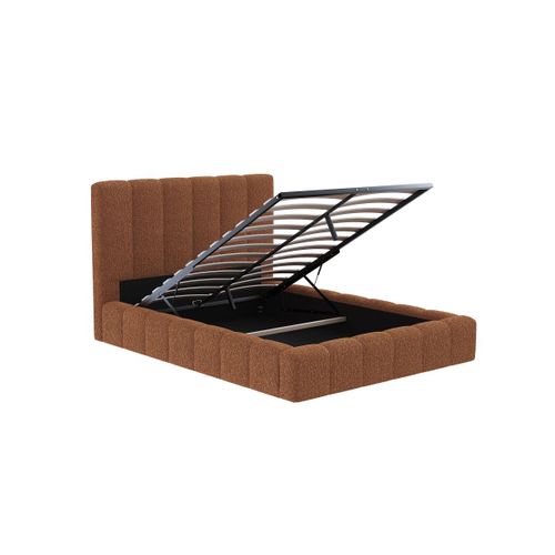 Cadre De Lit Bulle Rembourré Avec Coffre En Tissu Bouclette Terracotta - Couchage 160x200cm